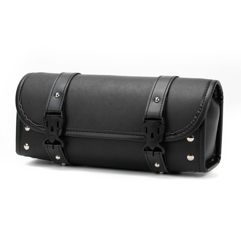 ELAINESTORE Motorcycle Bag, Universal Motorcycle Handlebar Tool Bag, Black PU Leather Roll Fork Saddlebags for Honda Kawasaki Suzuki Yamaha - Image 1